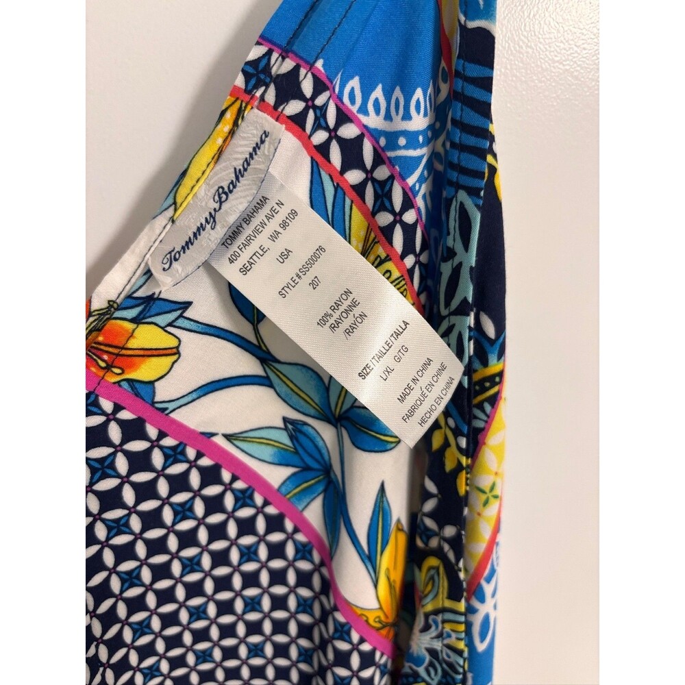 Tommy Bahama Sz L/XL Sun Lilies Bandana Scarf Slip Dress Midi Resort Wear Blue - Picture 4 of 4